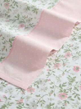 Laura Ashley Pink and Green Floral Cotton Sheet Set Twin - COTTAGE Bonnie Pink